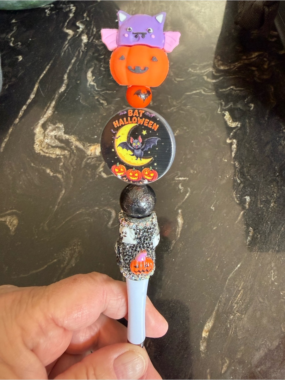 Halloween Bat & Pumpkin Pen- Purple and Orange